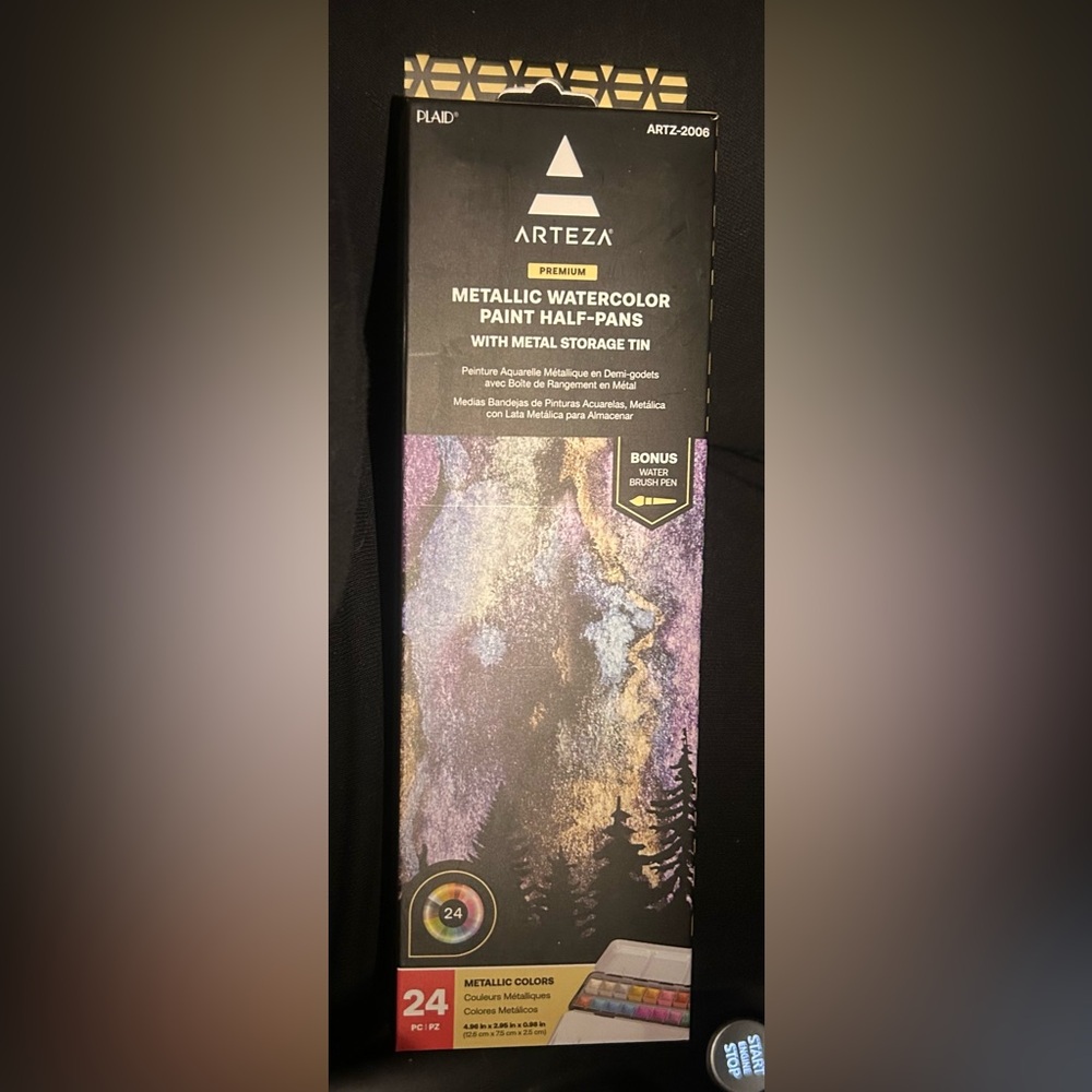 Arteza Metallic Watercolor Paint Half-Pans Set 24pc set